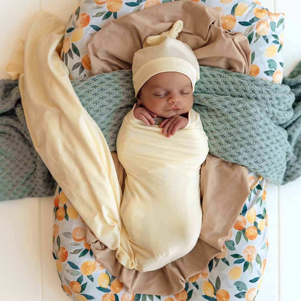 Snuggle Hunny - Lemon Sorbet - Organic Jersey Wrap & Beanie Set