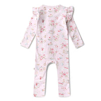 Snuggle Hunny- Alice’s Tea Party Organic Snugglesuit Convertible Romper with FRILL