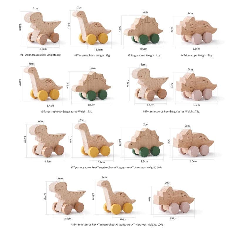 Beech Wood Montessori Toy Dinosaur with wheels