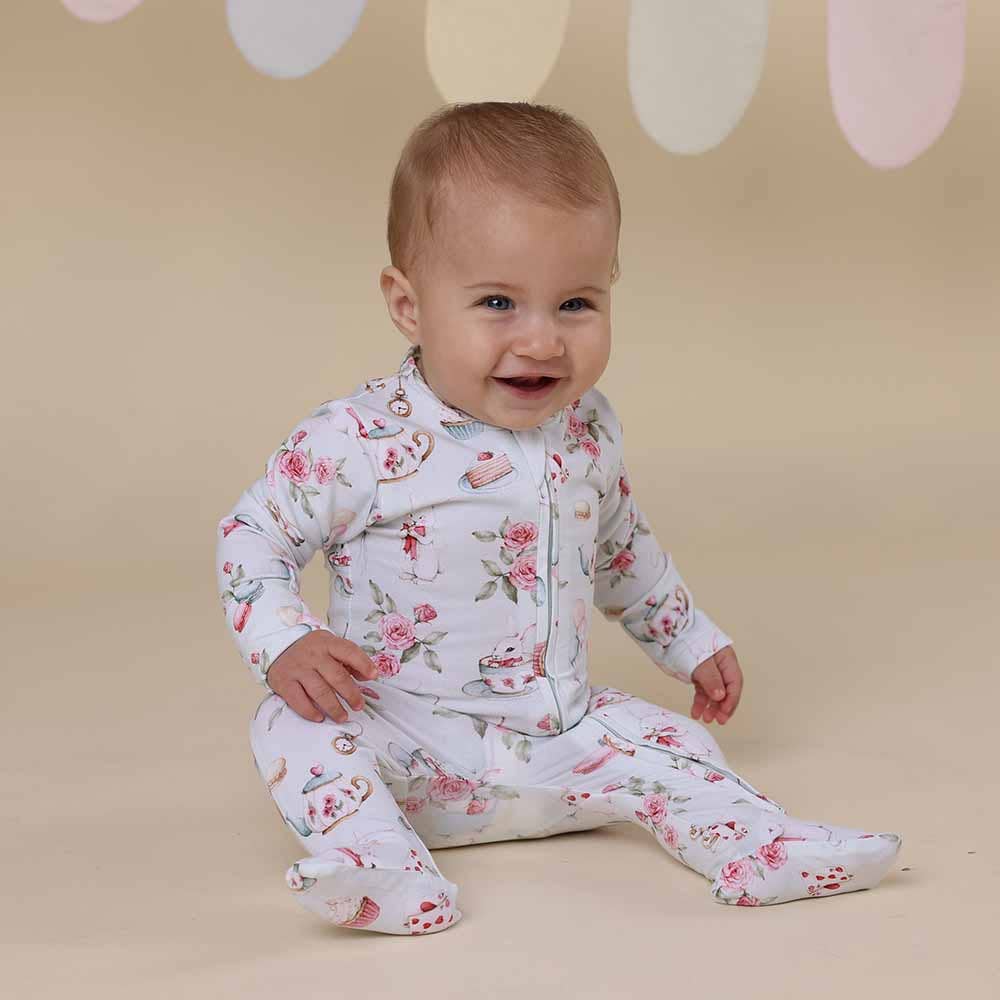 Snuggle Hunny- White Rabbit Organic Snuggle Sleepsuit Zip Footie