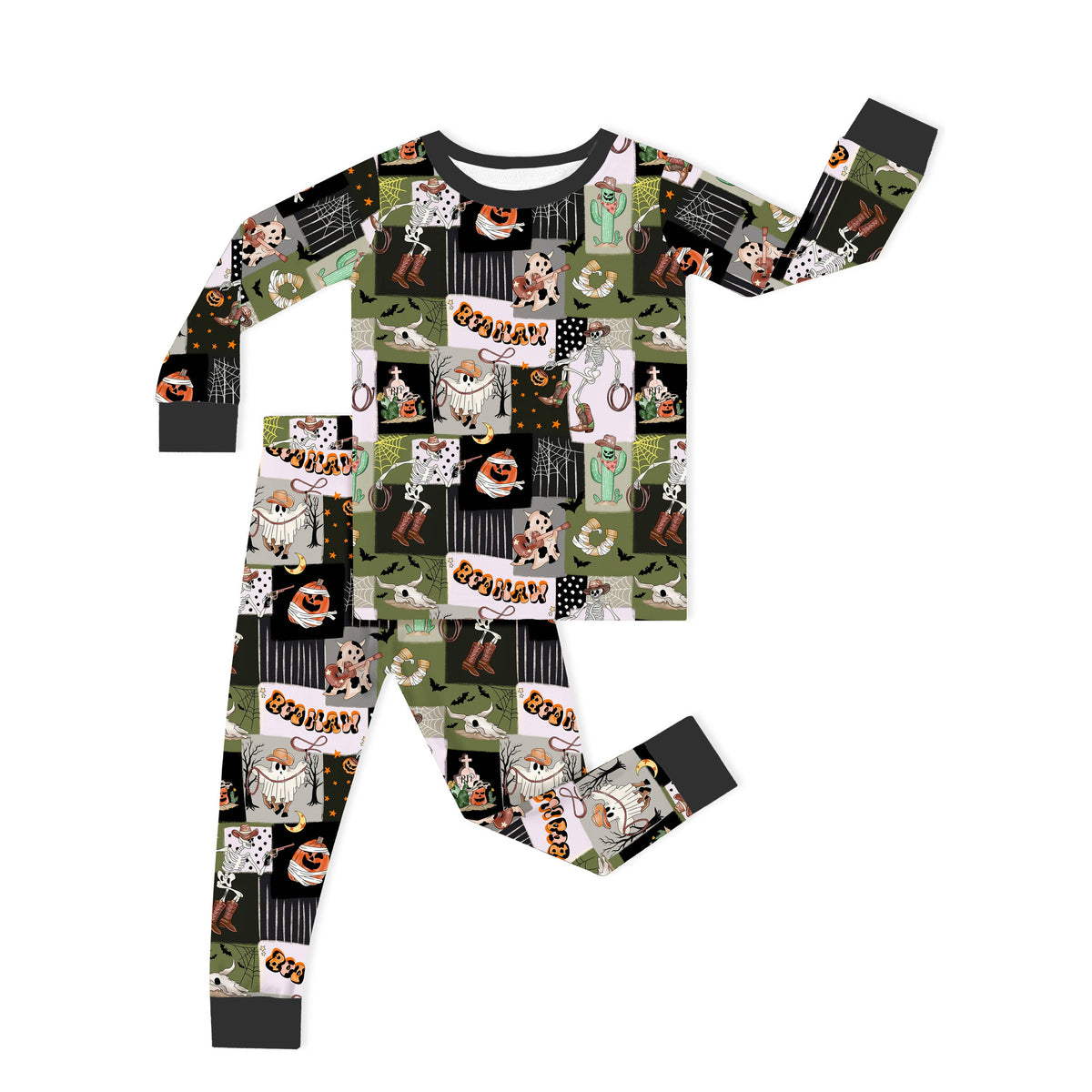 Fancy Prince- Western Cowboy Patchwork Kids Bamboo Two-Piece Pajama Set