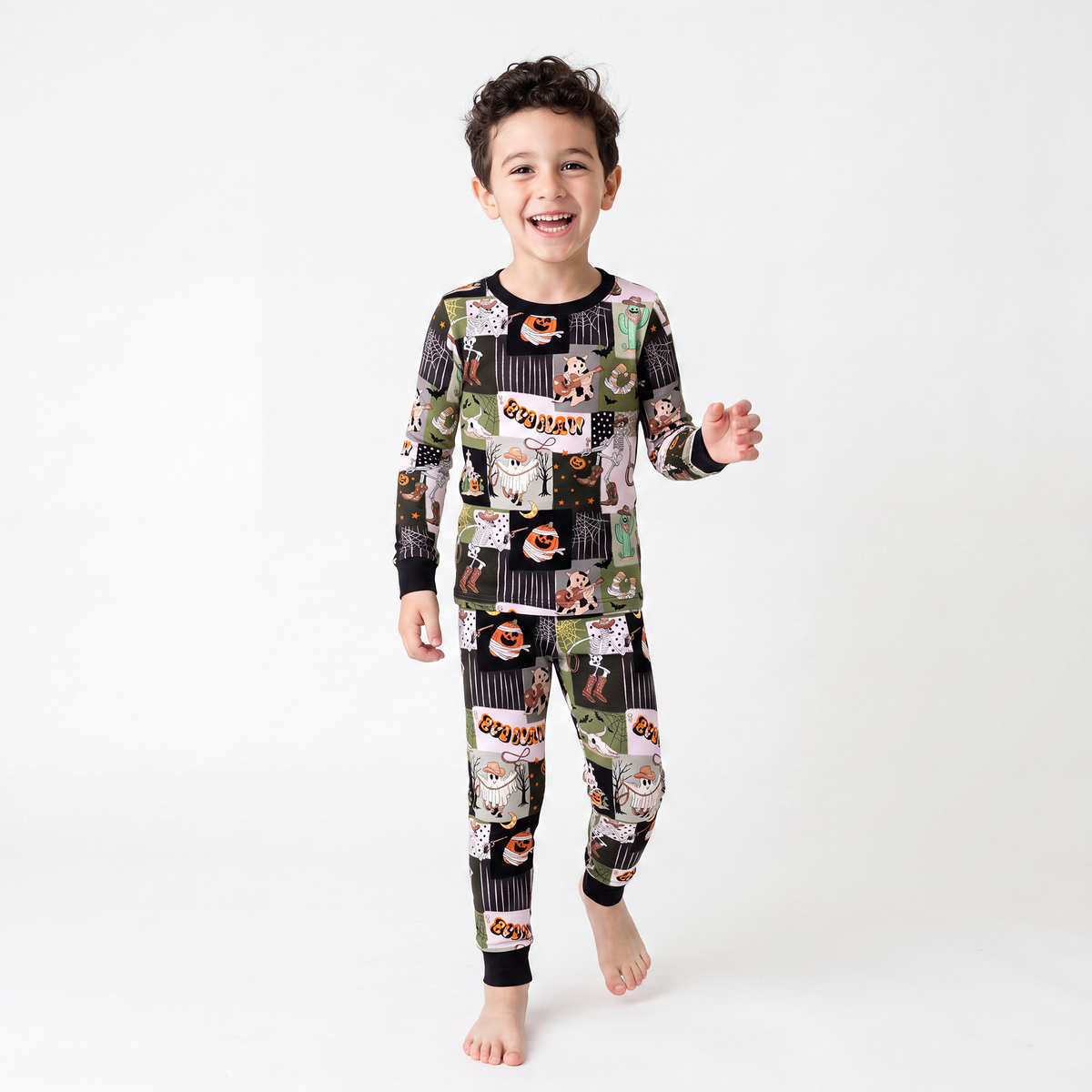 Fancy Prince- Western Cowboy Patchwork Kids Bamboo Two-Piece Pajama Set