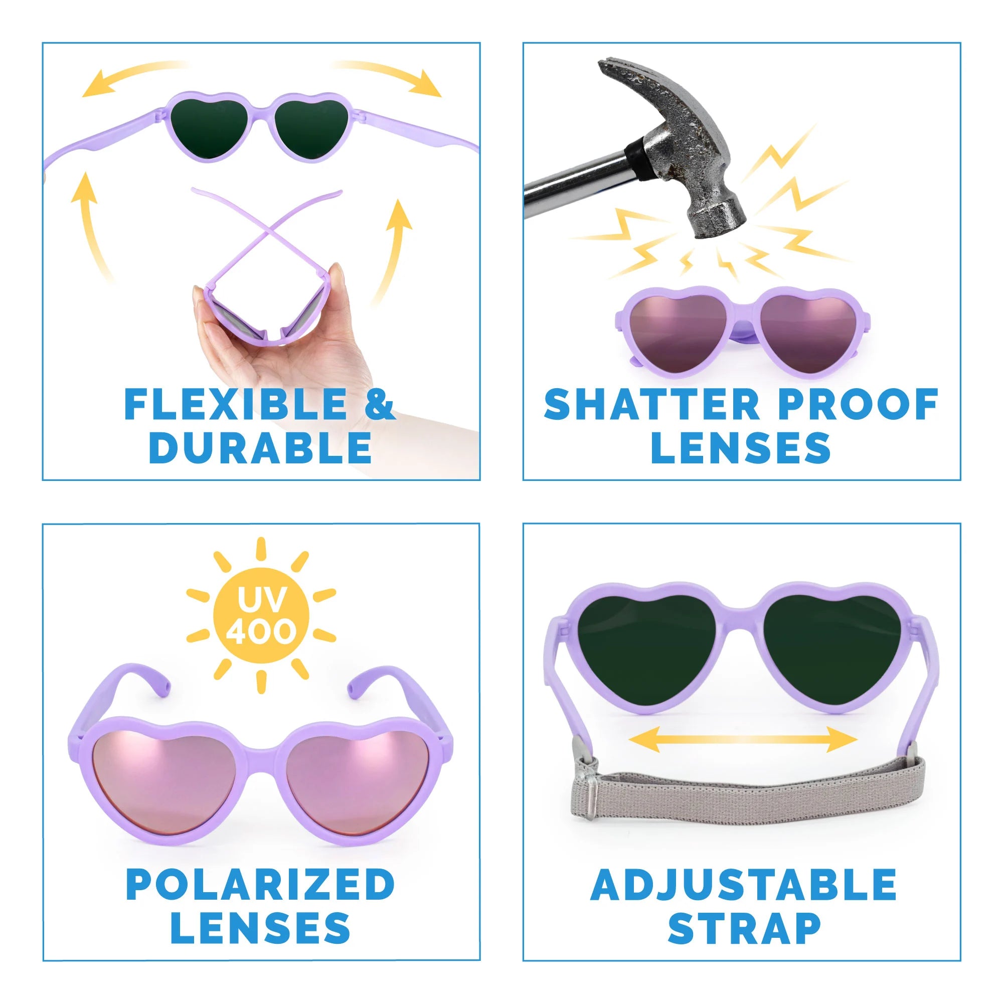 Jan & Jul Sunglasses- Heart Lavender with Aurora lens