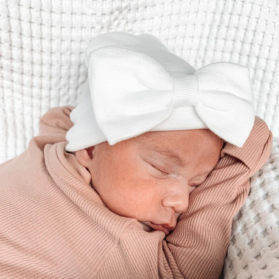 Newborn Hat - Bow - White