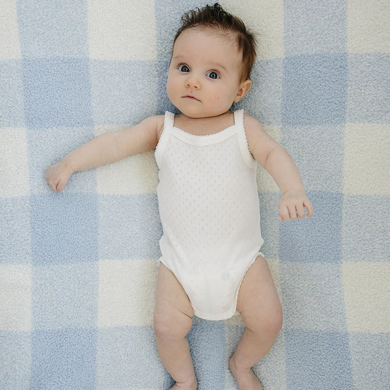 Mebie Baby- Light Blue Plaid Plush Blanket