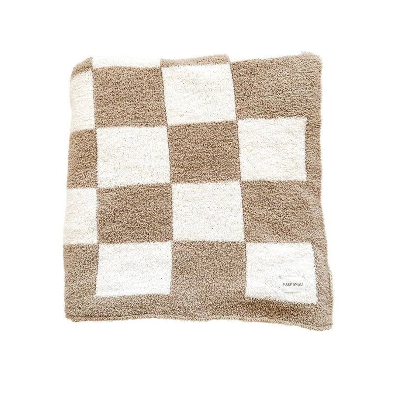 Harp Angel Checker Plush Blanket - Taupe/White baby bump brandon manitoba
