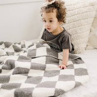 mebie baby charcoal checkered plush blanket baby bump brandon manitoba
