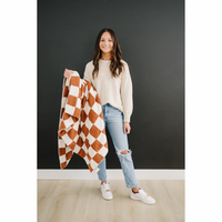 Mebie Baby- Rust Checkered Plush Blanket